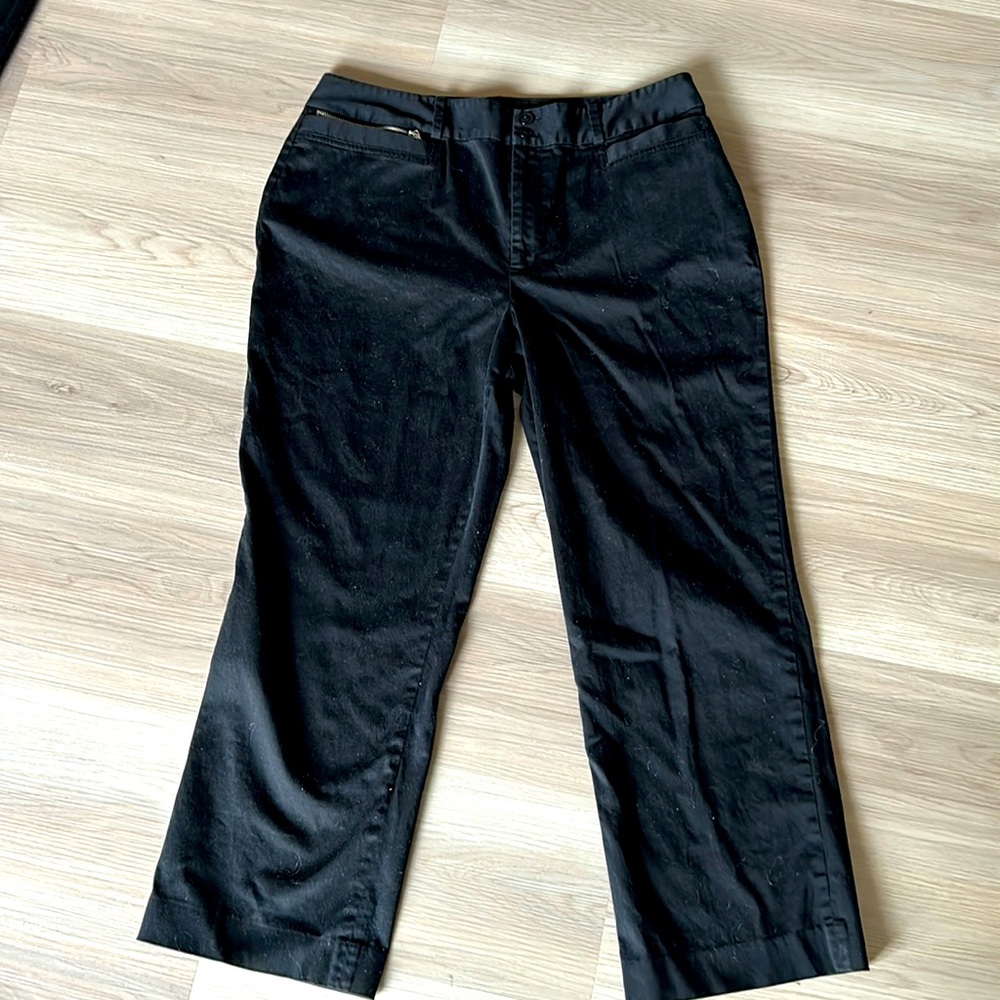 Chaps Ralph Lauren Ankle Pants 12 Black Cotton/Spandex Crop Casual Classic